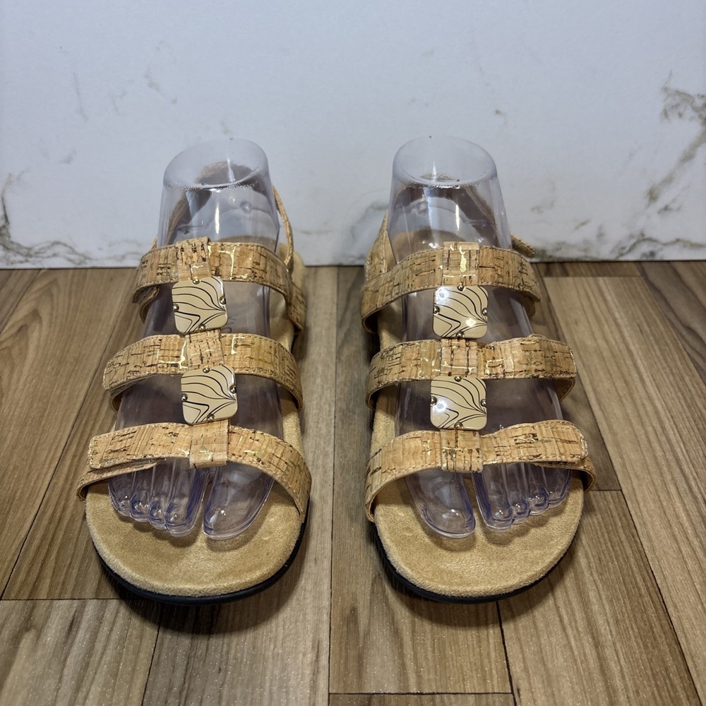 Vionic Sandals Womens 7 M AMBER Slingback Adjustable Tan Cork Gold Comfort Shoes
